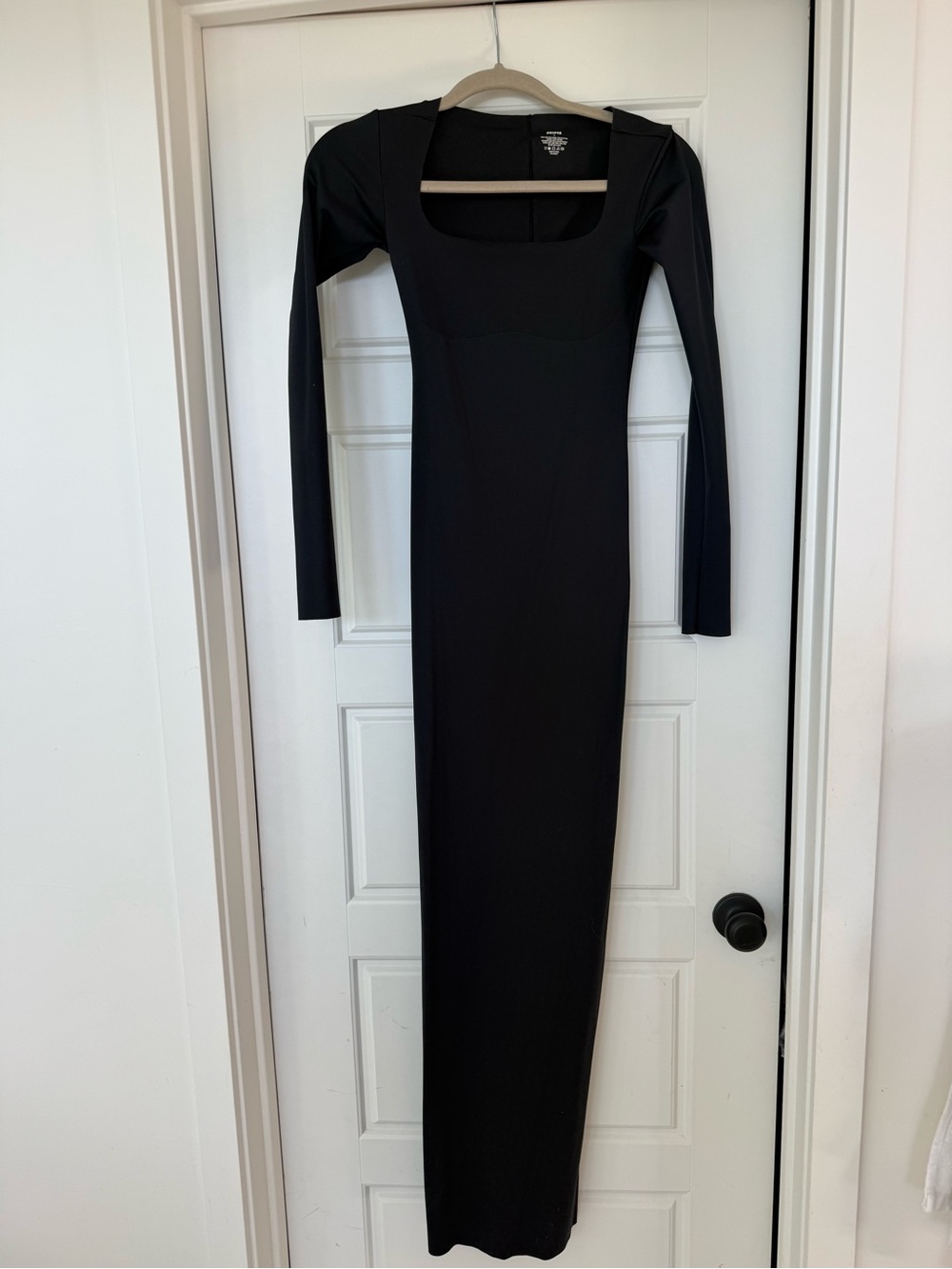 SKIMS Black Square-Neck Long-Sleeve Maxi Dress